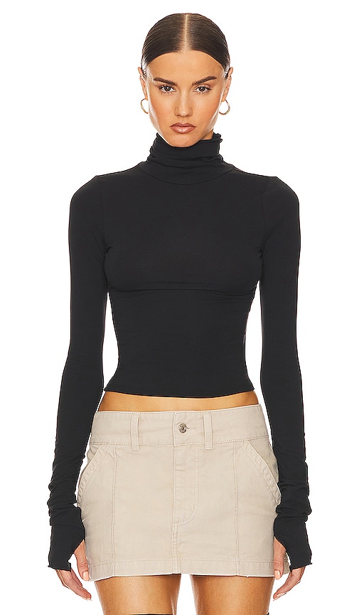 Helsa Jersey Long Sleeve Turtleneck In Black Ink