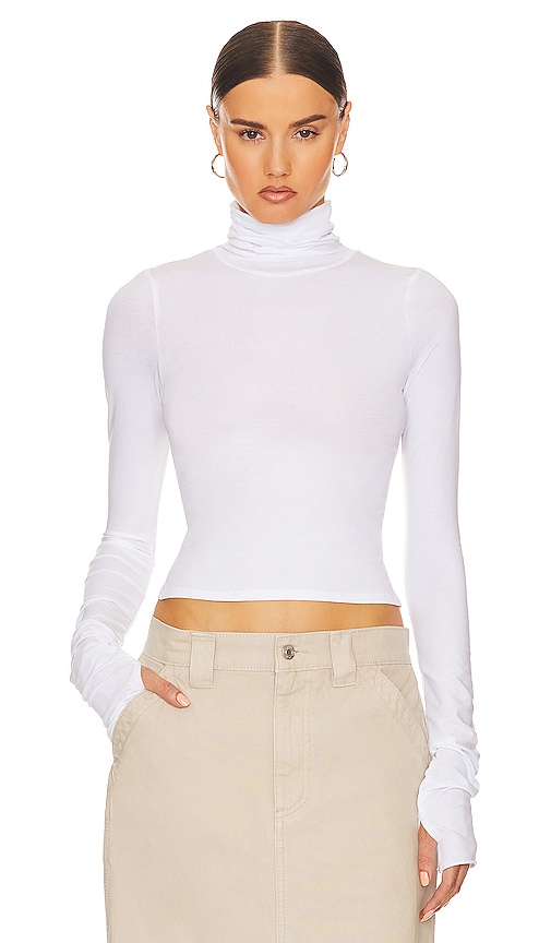 Helsa Long Sleeve Turtleneck in 2nd Skin Jersey in White | REVOLVE