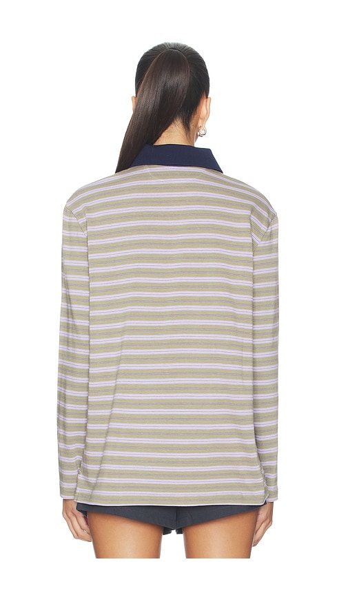  Hommegirls X Fruit Of The Loom Striped Long Sleeve Polo In Lavender Stripe In Green,purple. Size Xs. Also In S. 