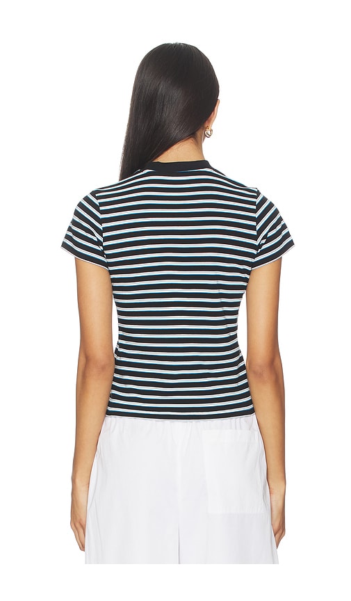  Hommegirls X Fruit Of The Loom Striped Baby Tee In Baby Blue With Printed Fruit Clusters In Black,blue. Taglia Xs. Also In S. 