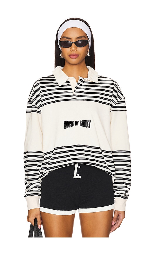 HOUSE OF SUNNY STRIPE POWER LOGO BUTTON UP 