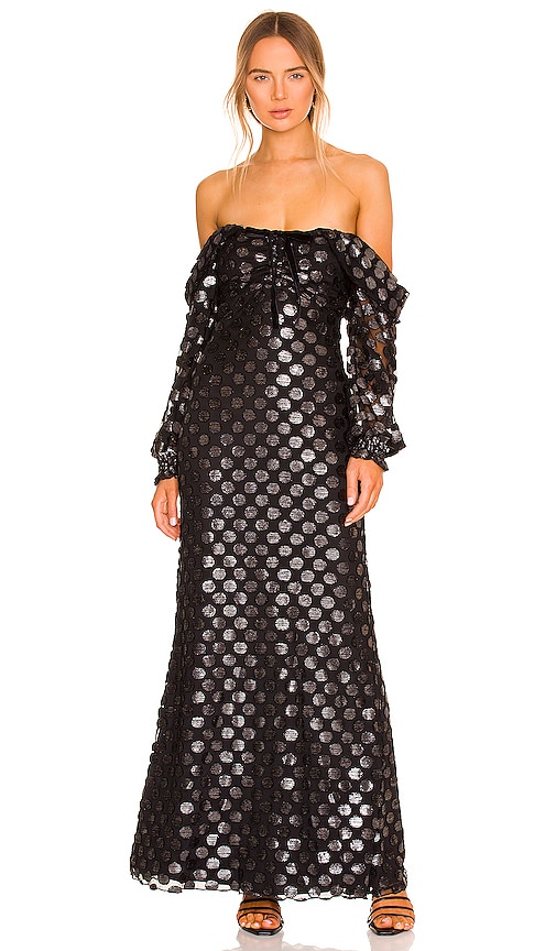 House of Harlow 1960 x REVOLVE Rory Maxi Dress in Black Metallic Dot