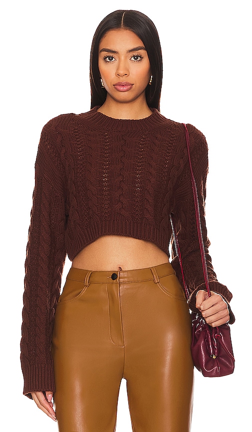House Of Harlow 1960 X Revolve Abia Cropped Cable Sweater In Brown