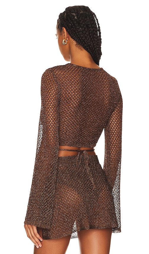  House Of Harlow 1960 X Revolve Sana Metallic Open Stitch Top In Metallic Bronze, Brown. Size S. Also In M, L, Xl. 