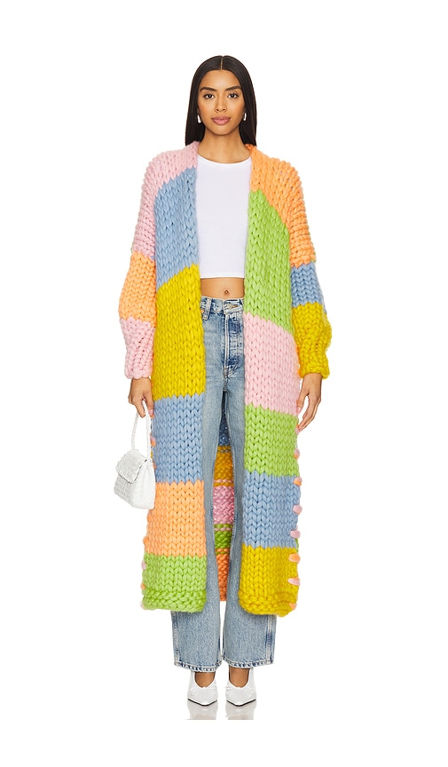 Hope Macaulay Groovy Chunky Knit Maxi Cardigan In Multi