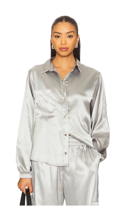 Heroine Sport Satin Button Up Shirt In Metallic