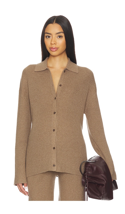 Hatch The Beatrice Ribbed Knit Button Down Polo In Neutral