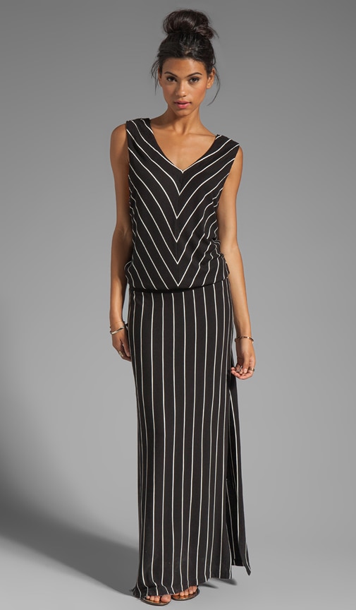 Rib Stripe Double V Maxi Tank Dress