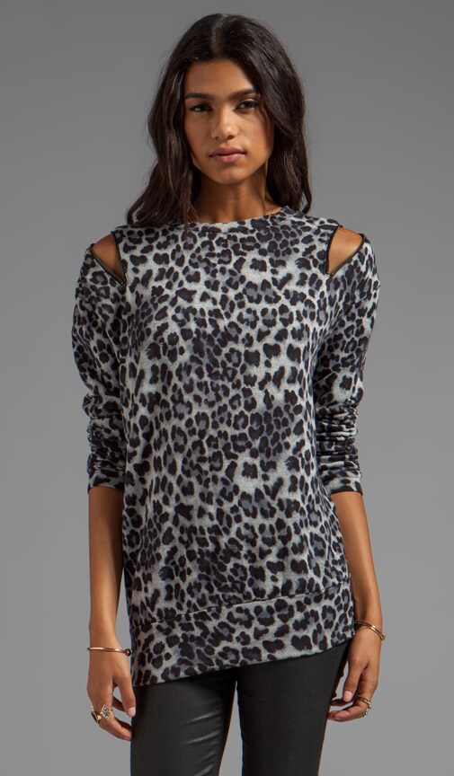Leopard Fleece Zip Shoulder Sweatshirt