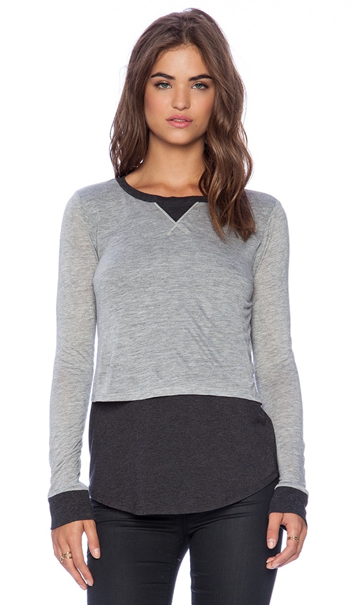 Heather Colorblock Long Sleeve Top in Light Heather & Heather Black