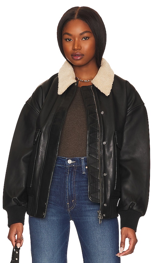 Shop Hudson Oversized Leather Bomber Jacket In Black