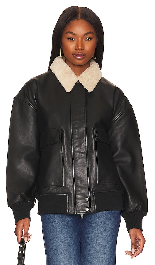 Shop Hudson Oversized Leather Bomber Jacket In Black