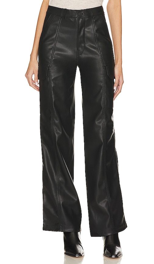 Hudson Jeans High Rise Faux Leather Wide Leg Cargo in Black