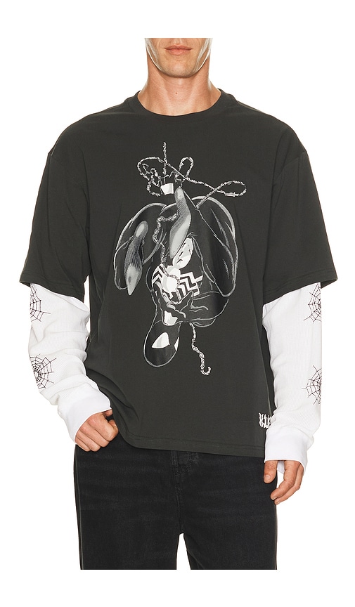 HUF x Spider-Man Web Long Sleeve Double Layer Top in Black. Size M. Also in L, XL/1X.