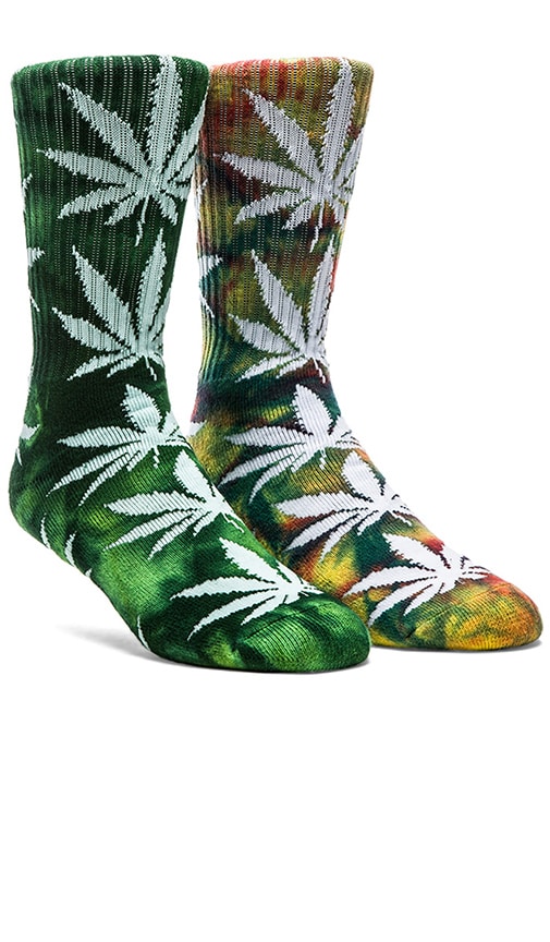 Tie Dye Plantlife Crew Socks in Lime & Dark Green, Huf Tie Dye Plantlife Socks
