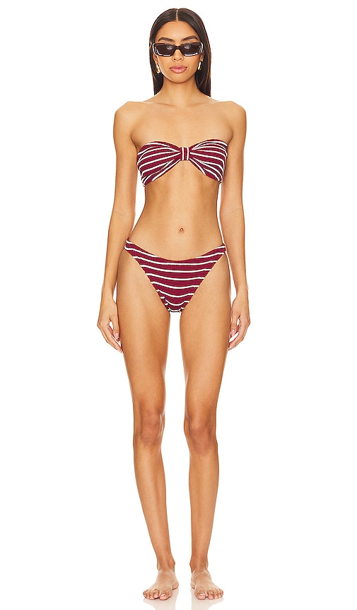Shop Hunza G Jean Bikini Set In Wine & White Stripe