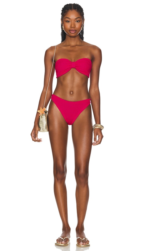 Shop Hunza G Jean Bikini Set In Metallic Raspberry