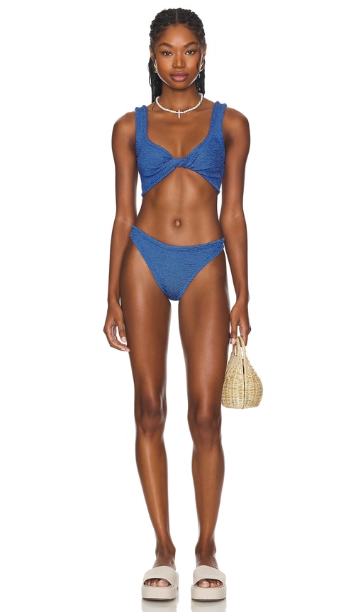 Shop Hunza G Juno Bikini Set In Metallic Denim