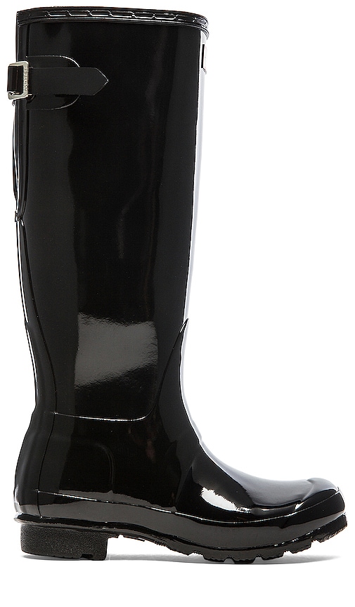 Hunter Original Back Adjustable Gloss Rain Boots in Black