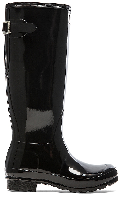 Hunter Original Back Adjustable Gloss Rain Boot in Black | REVOLVE