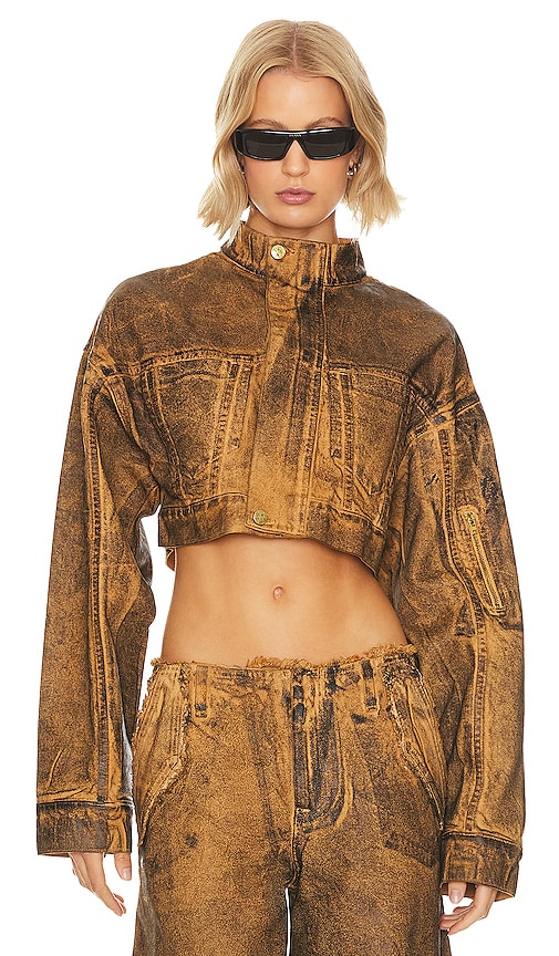 Shop H:ours Anaisa Oversized Cropped Jacket In Coated Vintage Brown