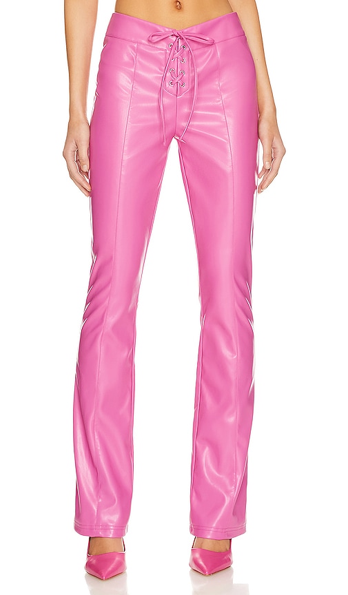 Dilyene Pants - Mid Waist Straight Leg Faux Leather Pants in Hot Pink |  Showpo