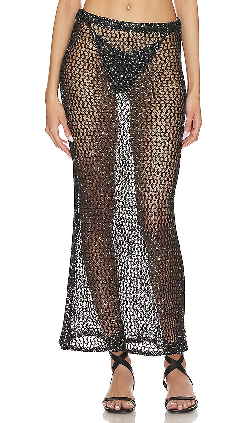 H:ours Manu Sequin Net Maxi Skirt In Black
