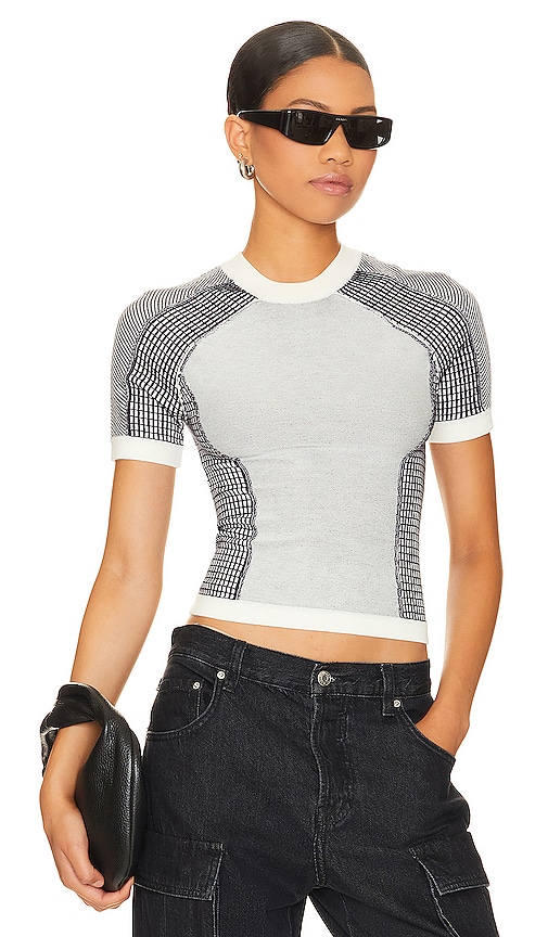 h:ours Charli Moto Top in Ivory & Navy