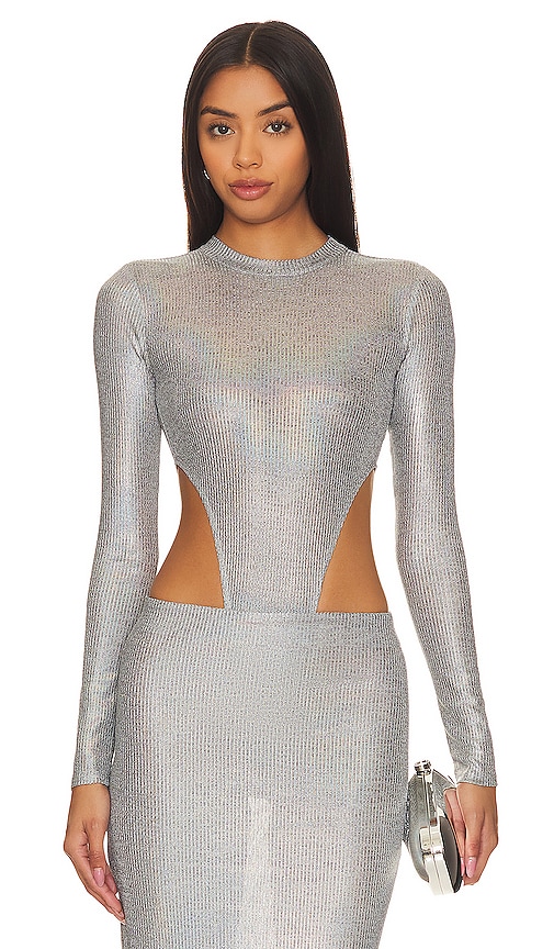 h:ours Shirley Bodysuit in Metallic Silver