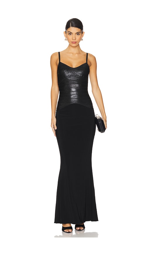 Shop Herve Leger The Violet Gown In Black Foil