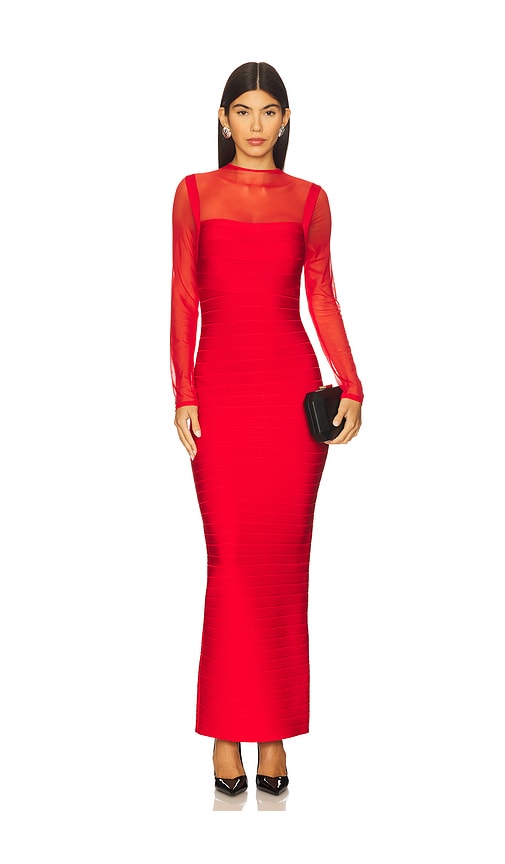 Herve Leger The Ella Mock-neck Column Gown In Multi
