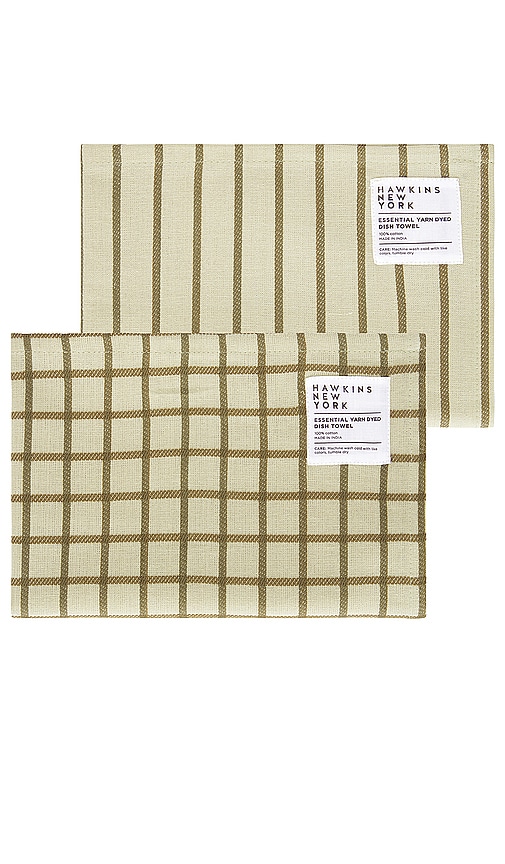 Shop Hawkins New York Essential Yarn Dyed Set Of 2 Dish Towels In Olive & Sage