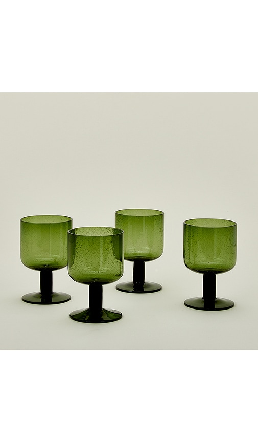  Hawkins New York Stemmed Simple Seeded Glassware Set Of 4 In Olive. 