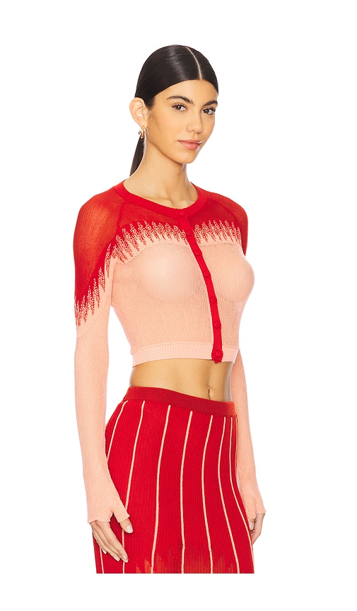 Isa Boulder Fanged Cardigan In Peach Red
