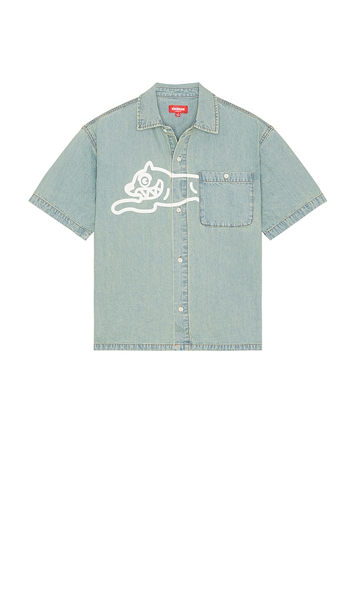 Blue Dog Short Sleeve Woven Shirt in Blue. - size XL/1X (also in L, M, S)