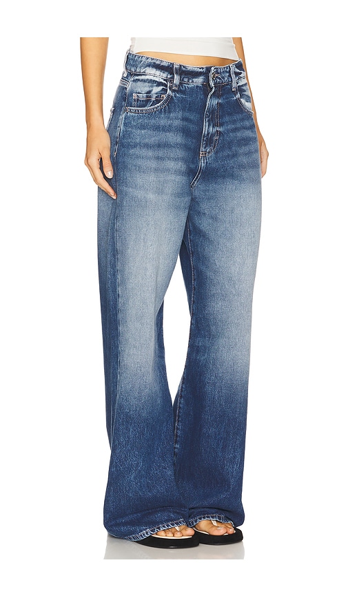 Icon Denim Blue High Waisted Wide Jeans In Cotton Denim Woman In Deep Blue