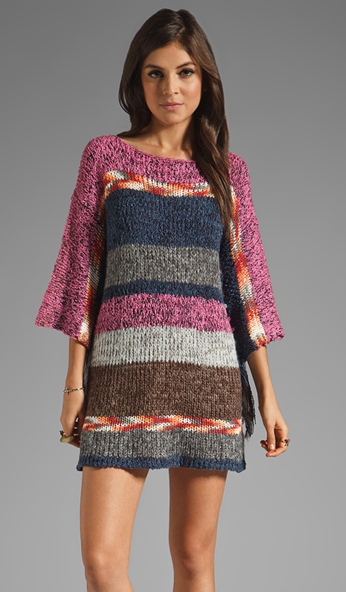 Atlas Mix Knit Fringe Sleeve Mini Dress