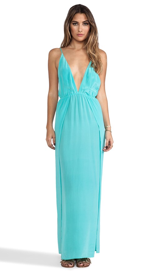 River Silk Crepe Split Front Wrap Side Maxi Dress With Adjustable Tie Back