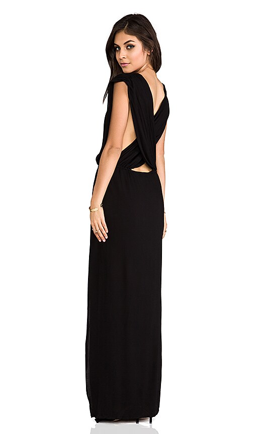 Jade Rayon Crepe Plunging V-Neck Draped Cross Back Maxi Lounge Dress