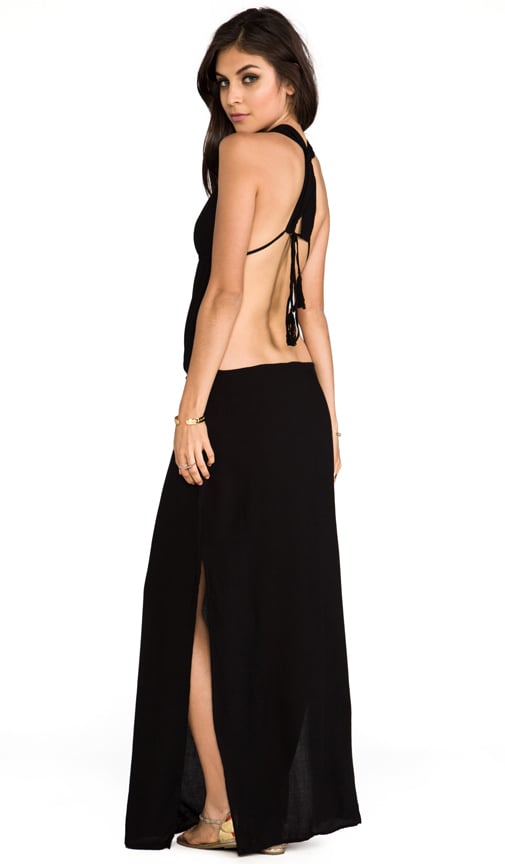 Nyx Rayon Crepe Split Front Open Back Halter Maxi Dress