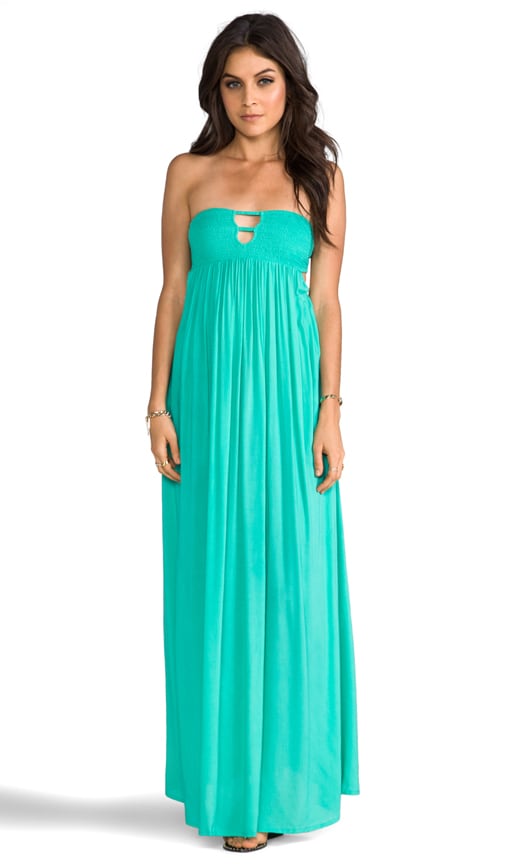 Flamingo Rayon Crepe Smocked Bandeau Maxi Dress