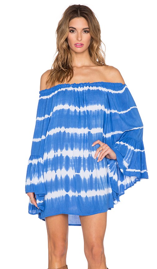 Indah Kamani Off the Shoulder Mini Dress in Garis Blue | REVOLVE