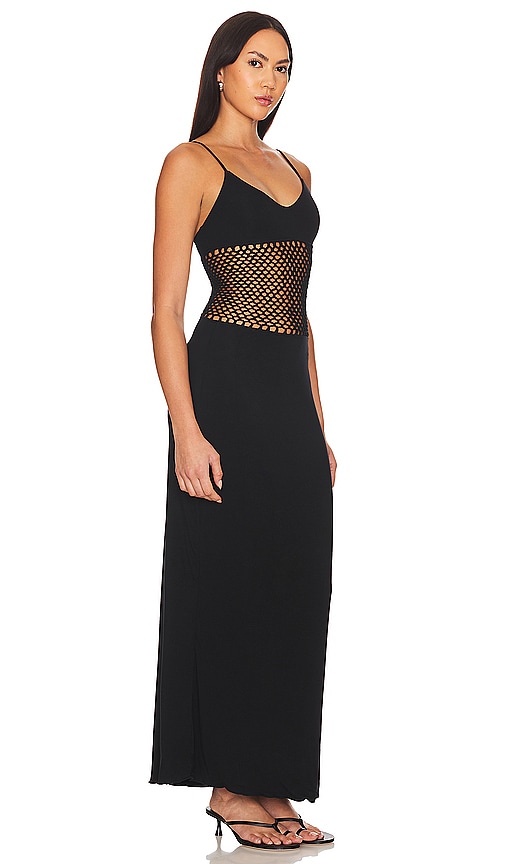 Shop Indah Bella Solid Macrame Detail Maxi Dress In 黑色