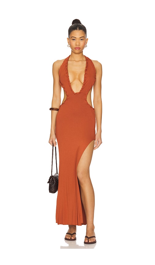 Isla Solid Braided Maxi Dress in Cognac. - size S (also in L, M)