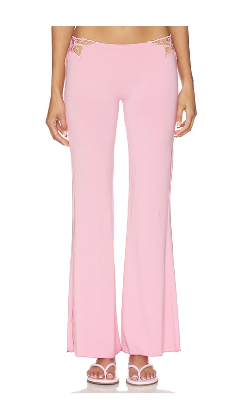 Valentina Solid Low Rise Long Pant With Embroidered Rose Kerawang Detail by Indah in Ballet