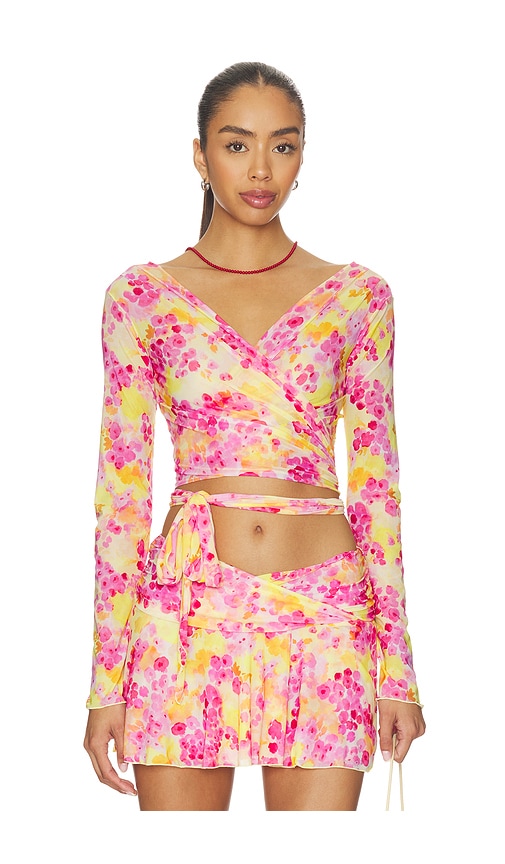 Lori Printed Long Sleeve Wrap Top by Indah in Romance