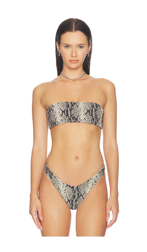 Hall Printed Bandeau Bikini Top by Indah in Python