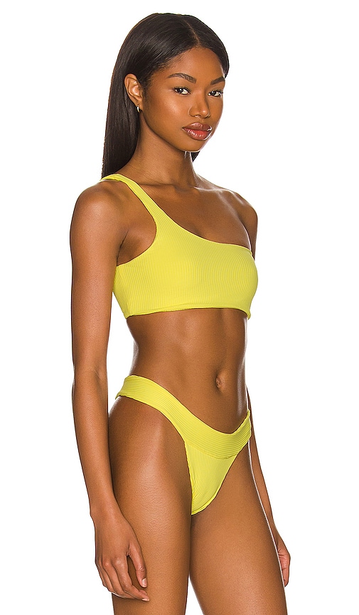 Shop Indah Everly One Shoulder Twist Bikini Top In Citrus