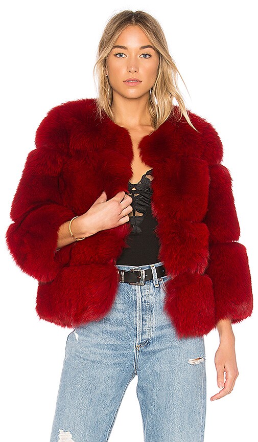 Intuition Paris Julia Fur Coat in Rouge | REVOLVE