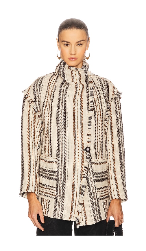 Isabel Marant Étoile Illisa Stripe Fringe Jacket In Sand